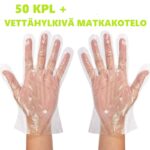 Kertakäyttökäsineet 25 paria, 50 kpl Yhden koon, Universal koko + Matkakotelo