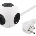 DELTACO pyöreä haaroituspistor., 2xUSB-A 5V 2,1A, 4xCEE 7/4, 1xCEE 7/7