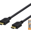HDMI-kaapelin päät. Kuvassa myös HDMI Certified Premium Cable -teksti ja QR-koodi
