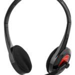 DELTACO stereoheadset, 32 Ohm, 1x3,5mm, 4-pin, 1,8m musta/punainen