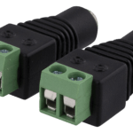 DELTACO sovitin 2-pin riviliitin - 5,5 DC naaras, 2 kpl, ruuvi, musta