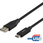 DELTACO USB 2.0 -kaapeli, Type A - Type C uros, 2m, musta
