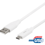 DELTACO USB-C - USB-A-kaapeli, 1,5m, 3A, USB 2.0, valkoinen
