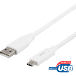 DELTACO USB 2.0 -kaapeli, Type A - Type C uros, 2m, valkoinen