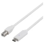 DELTACO USB 2.0 kaapeli, Tyyppi C - Tyyppi B ur, 2m, valkoinen