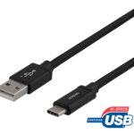 DELTACO USB-A - USB-C-kaapeli, 1m, USB 2.0, punottu, musta