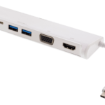 DELTACO USB-C hubi, 1x HDMI 4K taajuudella 30Hz, 1x VGA, valkoinen