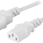 Maadoitettu laite-/jatkokaapeli IEC 60320 C14- IEC 60320 C13 1m valk