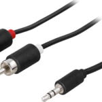 DELTACO äänikaapeli, 3,5mm uros - 2xRCA uros 5m, musta