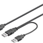 DELTACO USB-virtahaaroitin, 2x Type A ur, 1x Type A na, 0,3m, musta