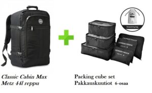 Cabin Max Metz carry-on sallittu reppu 44l + Pakkauspussit 6-os