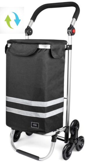 Ostoskärry, vetokärry, säädettävä vetokahva, porraspyörät, heijastin, kylmälaukku