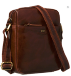 Miesten - Naisten Peterson reporter olkalaukku, monitasku, aito nahka, ruskea