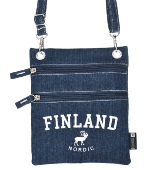 Suomi Finland, Suomen lippu Farkku Passilaukku, Kaulalaukku, Kaulakukkaro
